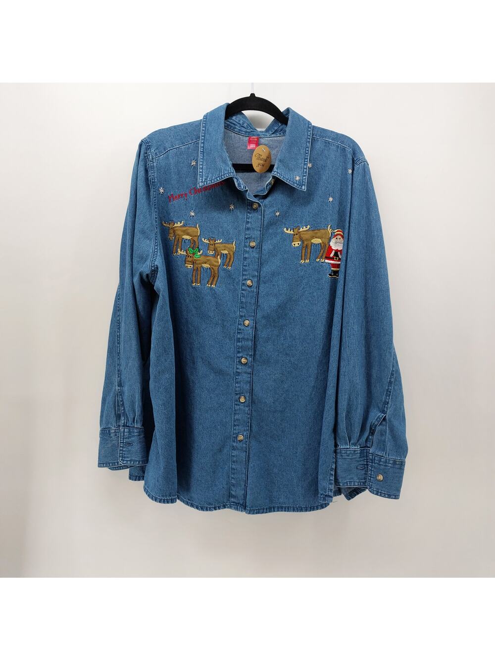 Ugly Christmas Long Sleeve Blouse Women's Reindeer Santa 3X